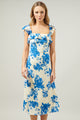 Azure Kona Floral Ruffle Trim Milo Midi Dress