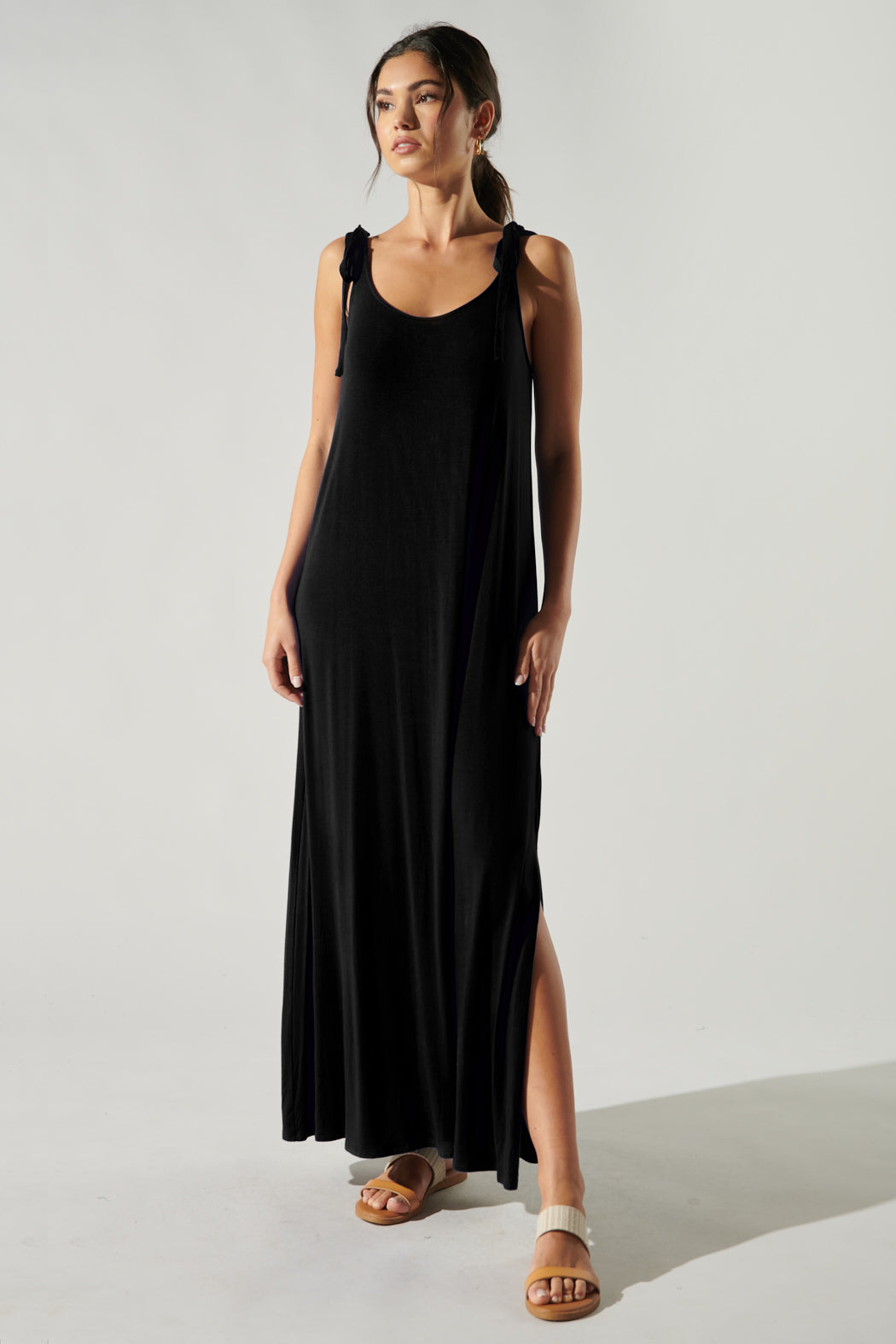 Verona Tie Strap Jersey Knit Maxi Dress Sugarlips Verona Tie Strap Jersey Knit Maxi Dress Sugarlips