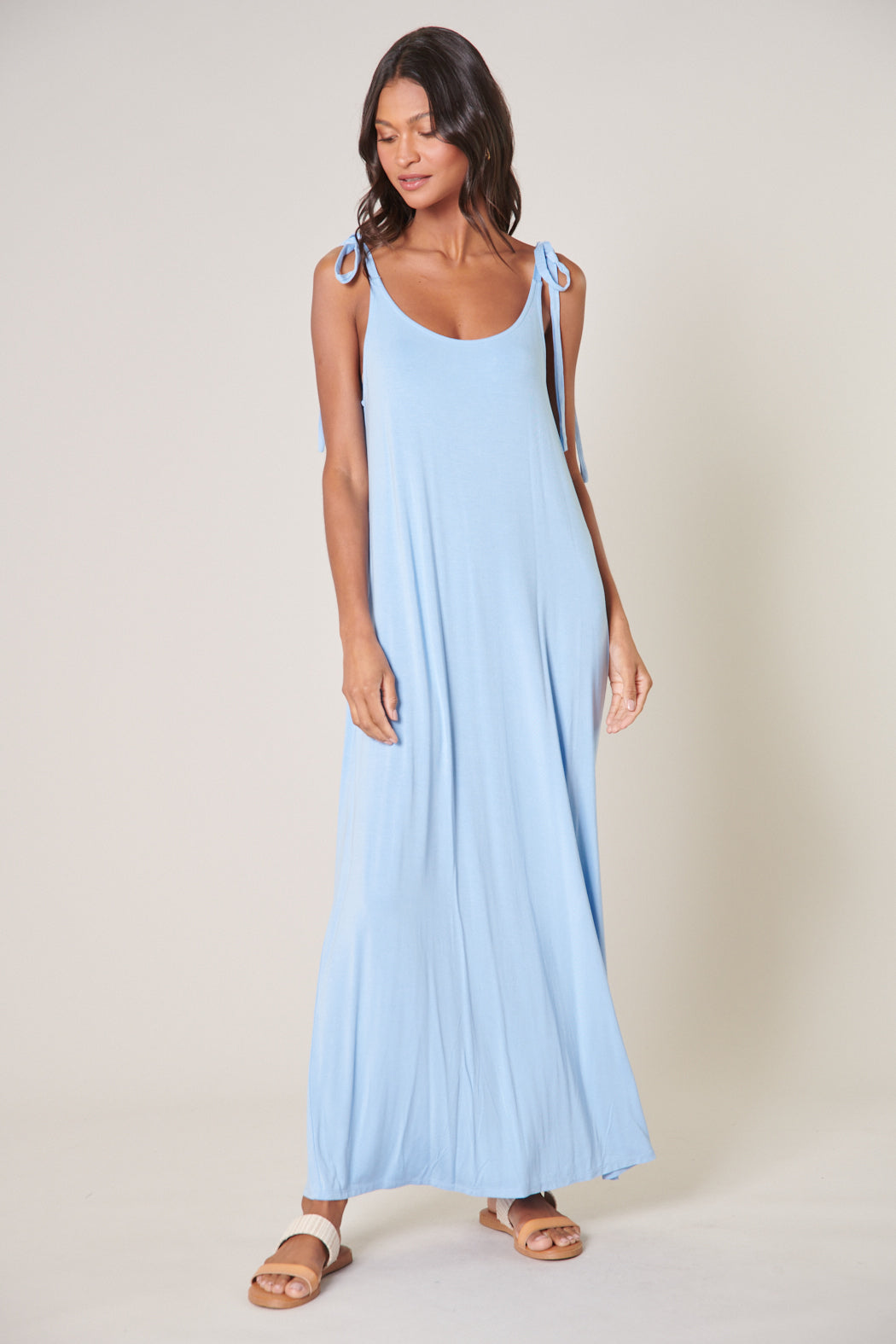 Verona Tie Strap Jersey Knit Maxi Dress Verona Tie Strap Jersey Knit Maxi Dress