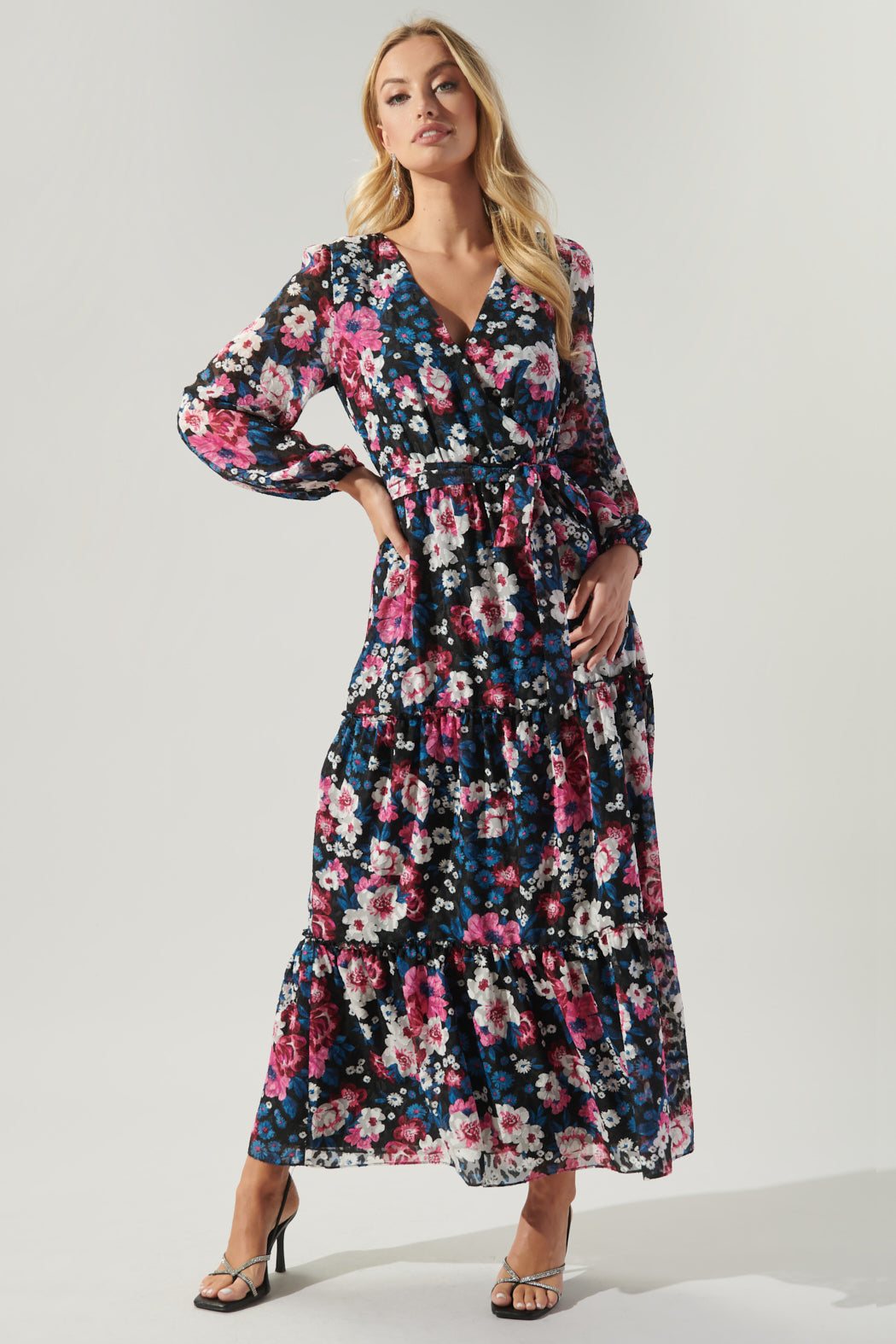 floral surplice maxi dress Floral Tropical Surplice Wrap Maxi Dress