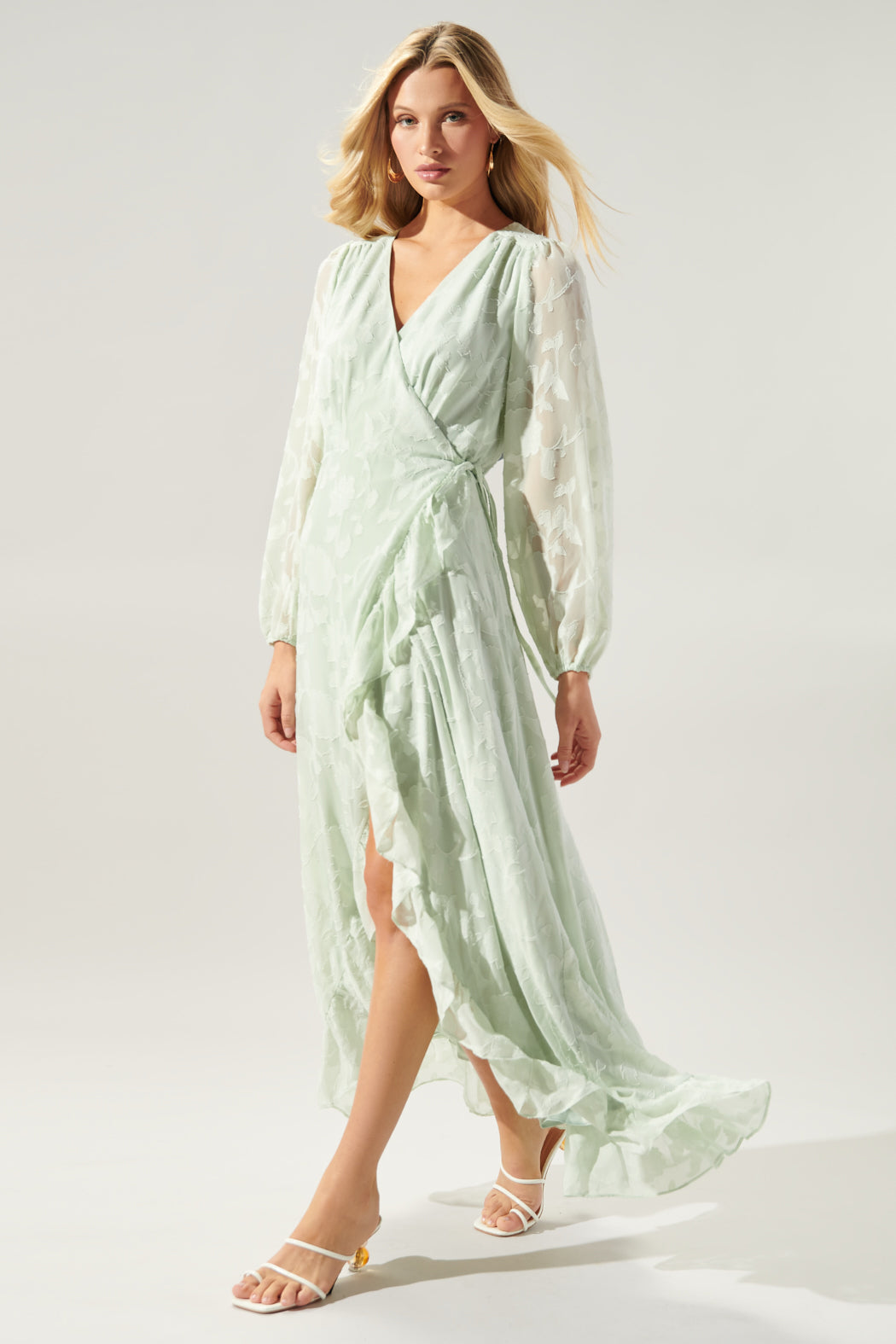 long sleeve high low wrap dress Long Sleeve High Low Ruffle Maxi Dress Pink