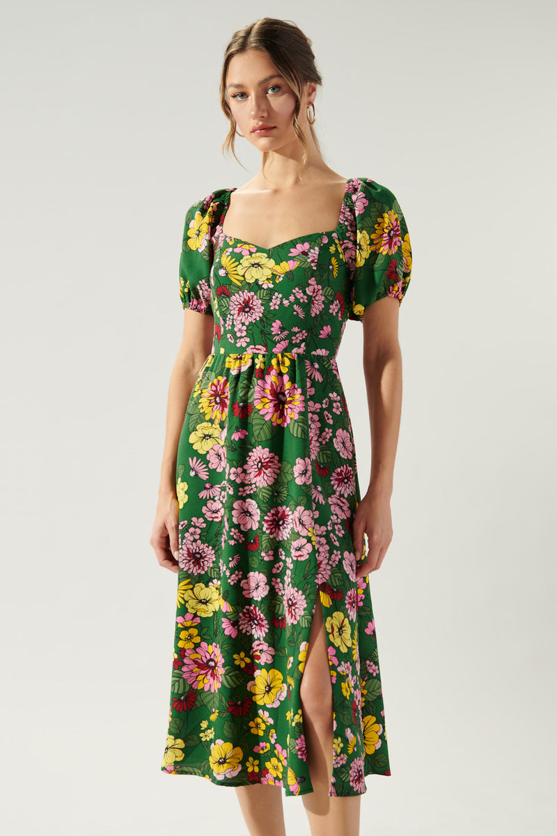 Everly Floral Alessi Puff Sleeve Midi Dress – Sugarlips