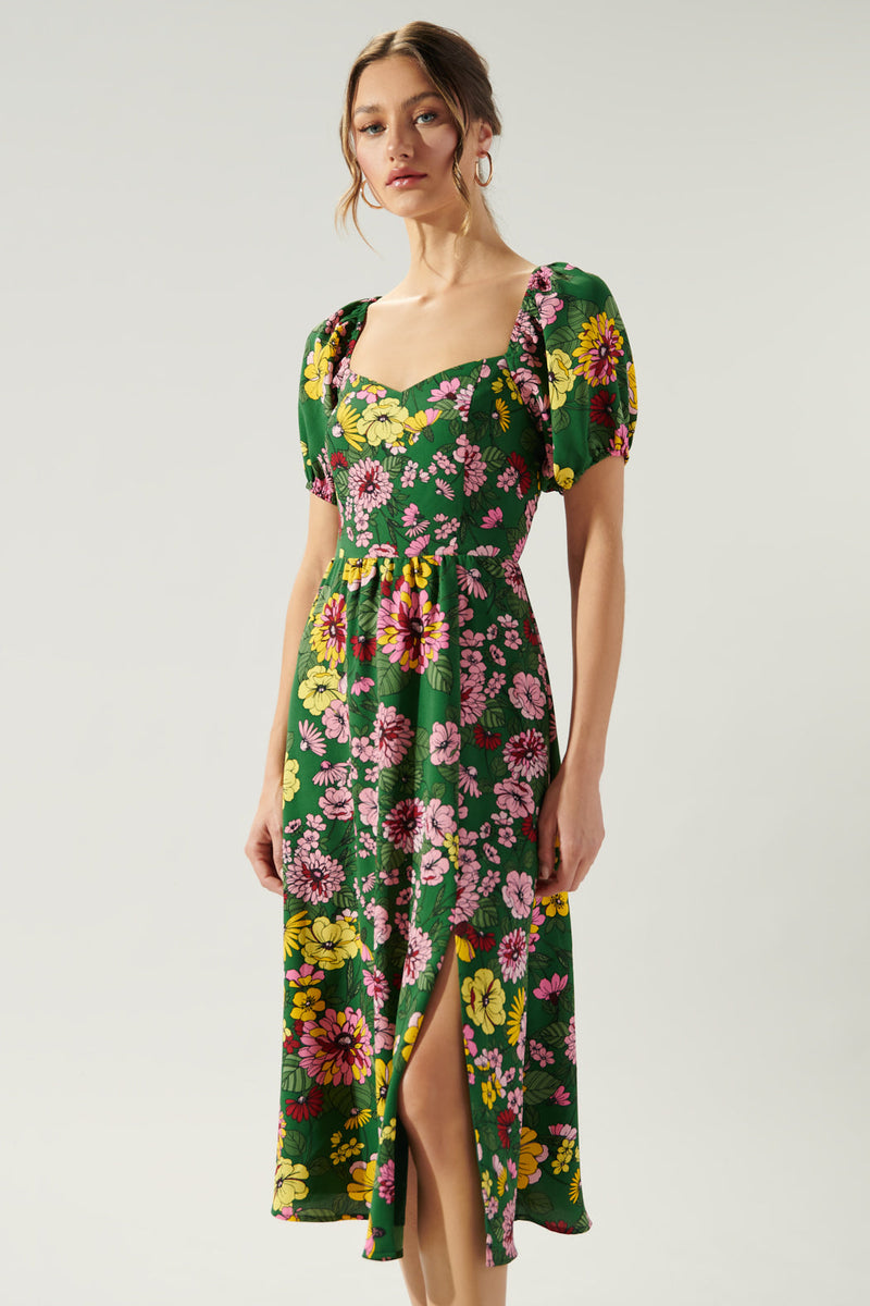 Everly Floral Alessi Puff Sleeve Midi Dress – Sugarlips