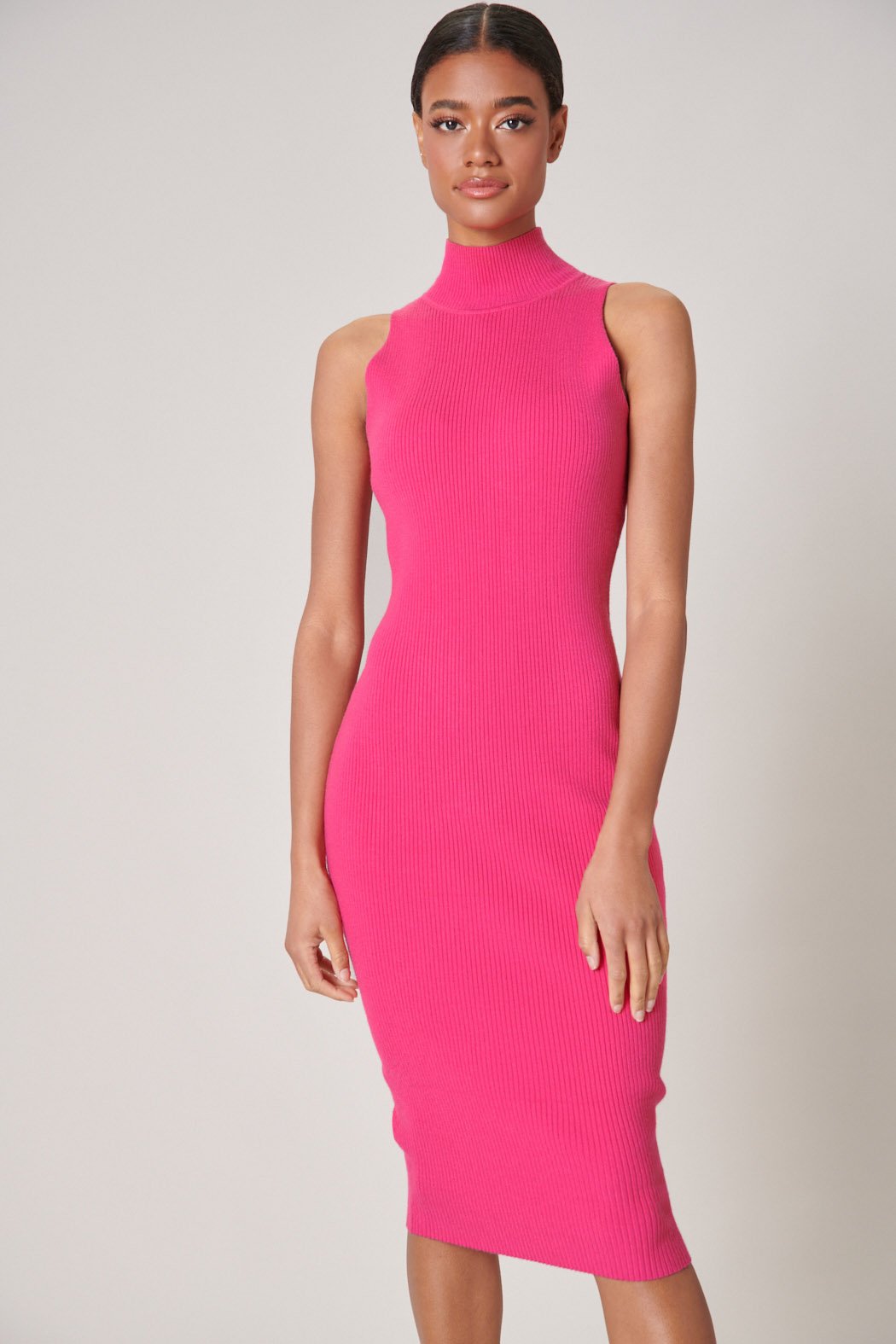 Kieran Ribbed Knit Turtleneck Sweater Dress FUCHSIA / M by Sugarlips Kieran Ribbed Knit Turtleneck Sweater Dress FUCHSIA / M by Sugarlips
