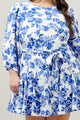 Antoinette Blue Floral Collins Godet Mini Dress Curve