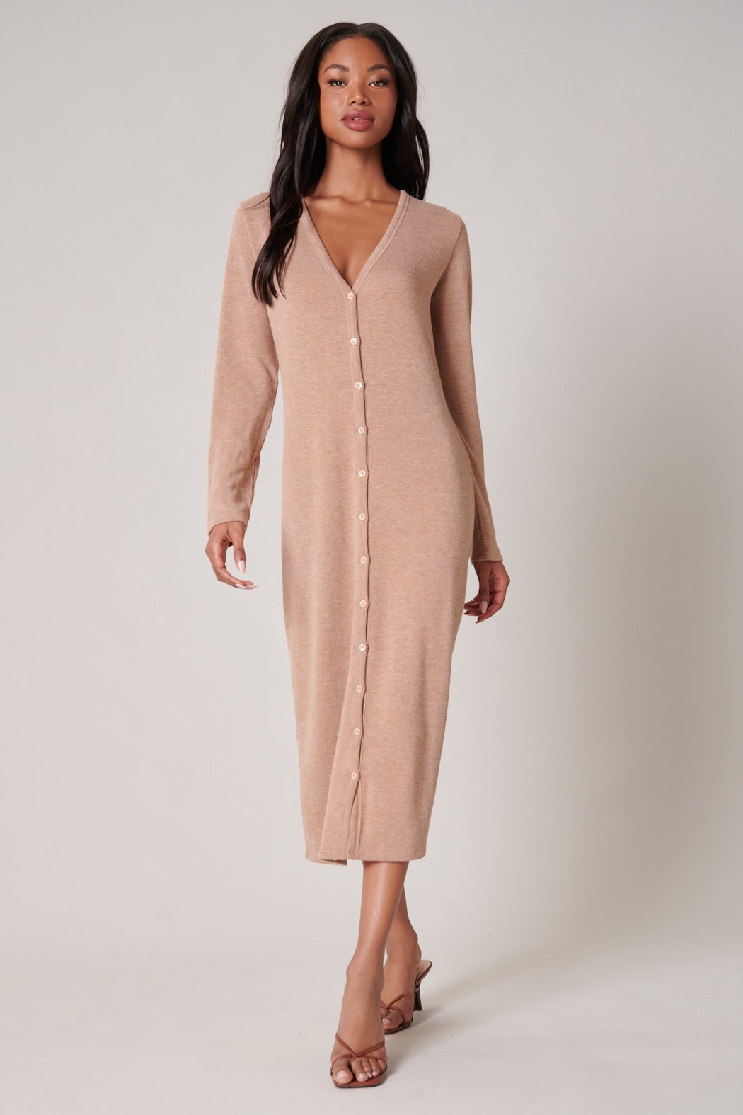 Neada Midi Cardigan Knit Dress LATTE / M by Sugarlips Neada Midi Cardigan Knit Dress LATTE / M by Sugarlips