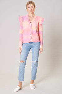 Cotton Candy Skies Ruffle Cable Knit Cardigan