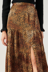 Leonna Animal Print Satin Midi Skirt