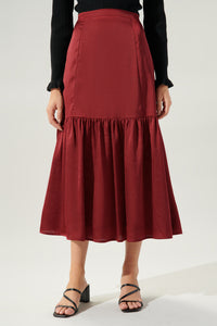 One and Only Tiered Satin Midi Skirt