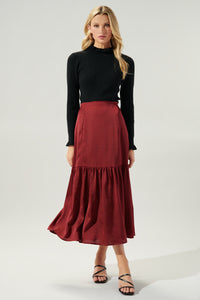 One and Only Tiered Satin Midi Skirt