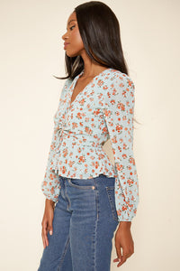Shelli Floral Ruched Peplum Blouse