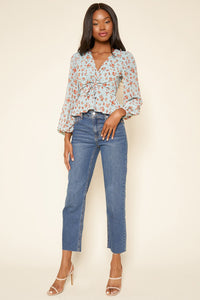 Shelli Floral Ruched Peplum Blouse