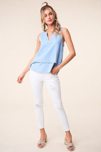 Cannes Chambray Frayed Hem Top