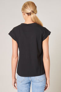 Roselyn V-Neck Drop Shoulder Cotton Knit T-Shirt