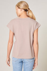 Roselyn V-Neck Drop Shoulder Cotton Knit T-Shirt
