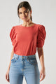 Olivia Knot Puff Sleeve Cotton Knit Top