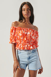 Sunset Floral Edith Off the Shoulder Ruffle Top
