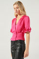 Afterthought Double Breasted Ruffle Sleeve Satin Blouse
