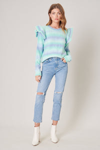 Whimsy Space Dyed Cable Knit Ruffle Sweater