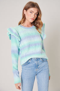 Whimsy Space Dyed Cable Knit Ruffle Sweater
