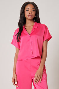 Shireen Satin Button Front Cropped Top