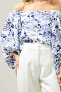 Francine Toile Sky Off the Shoulder Balloon Sleeve Top
