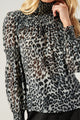 Katherine Leopard Mock Neck Smocked Detail Blouse
