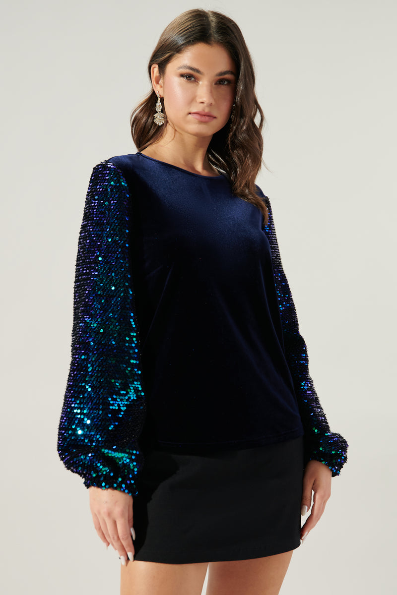 Alana Sequin Sleeve Velvet Top – Sugarlips