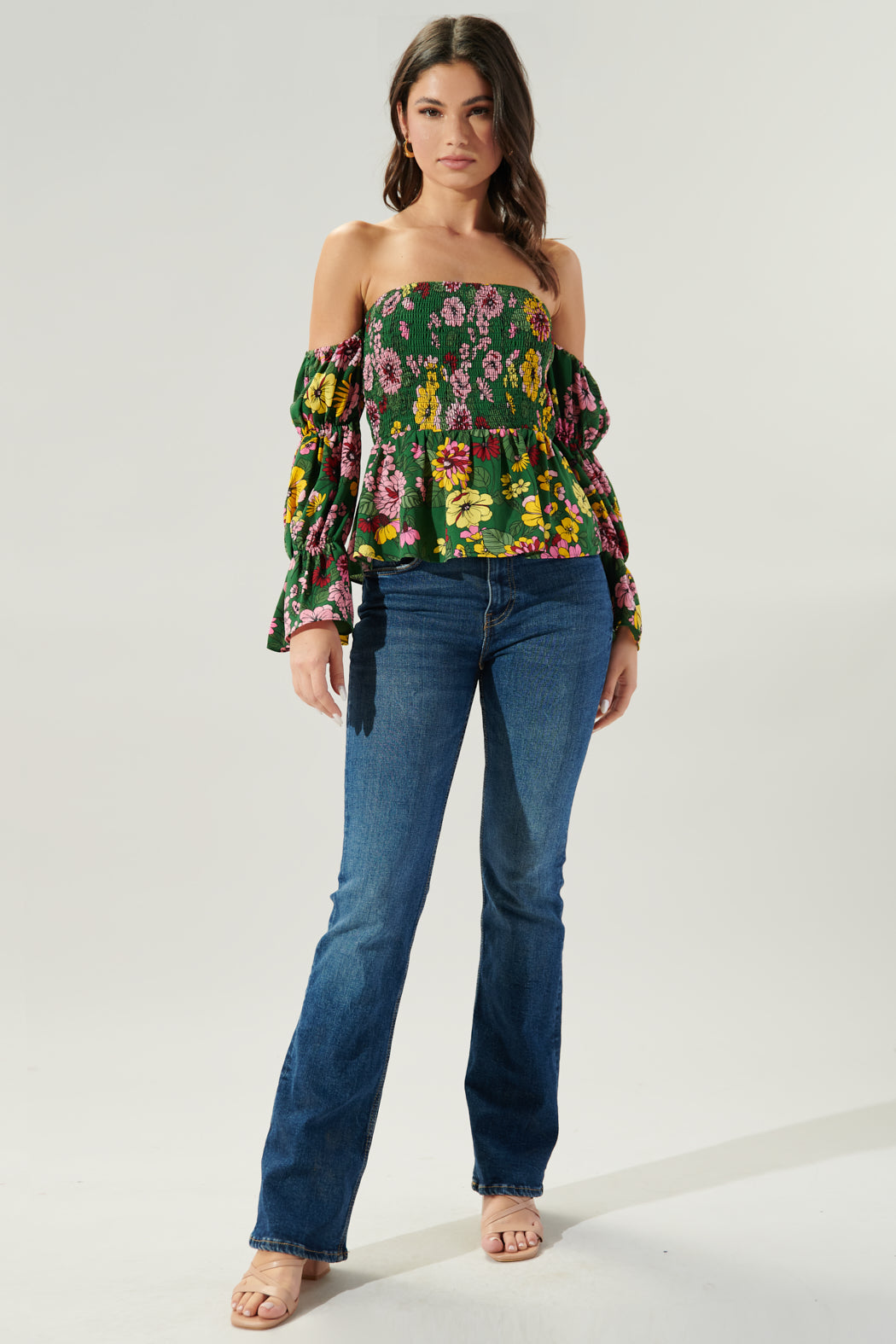 Everly Floral Off the Shoulder Smocked Peplum Top – Sugarlips