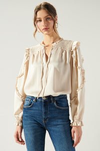 One and Only Satin Belljar Balloon Sleeve Blouse