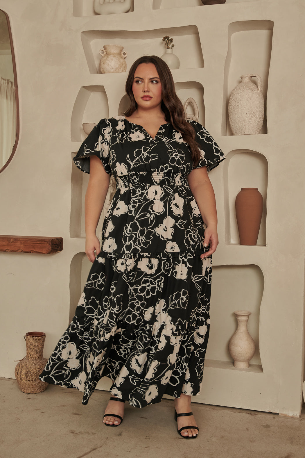 Fabienne Floral Palmer Poplin Tiered Maxi Dress Curve – Sugarlips
