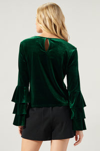 Everson Velvet Ruffle Tiered Sleeve Top