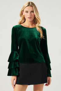 Everson Velvet Ruffle Tiered Sleeve Top