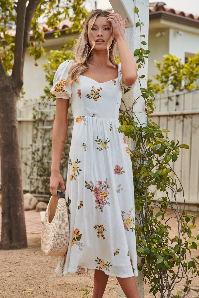 Priya Floral Alessi Puff Sleeve Midi Dress – Sugarlips